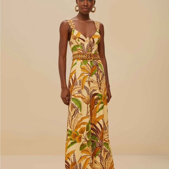 FARM Rio Pants - NWT FARM Rio Leafy Print Maxi Jumpsuit